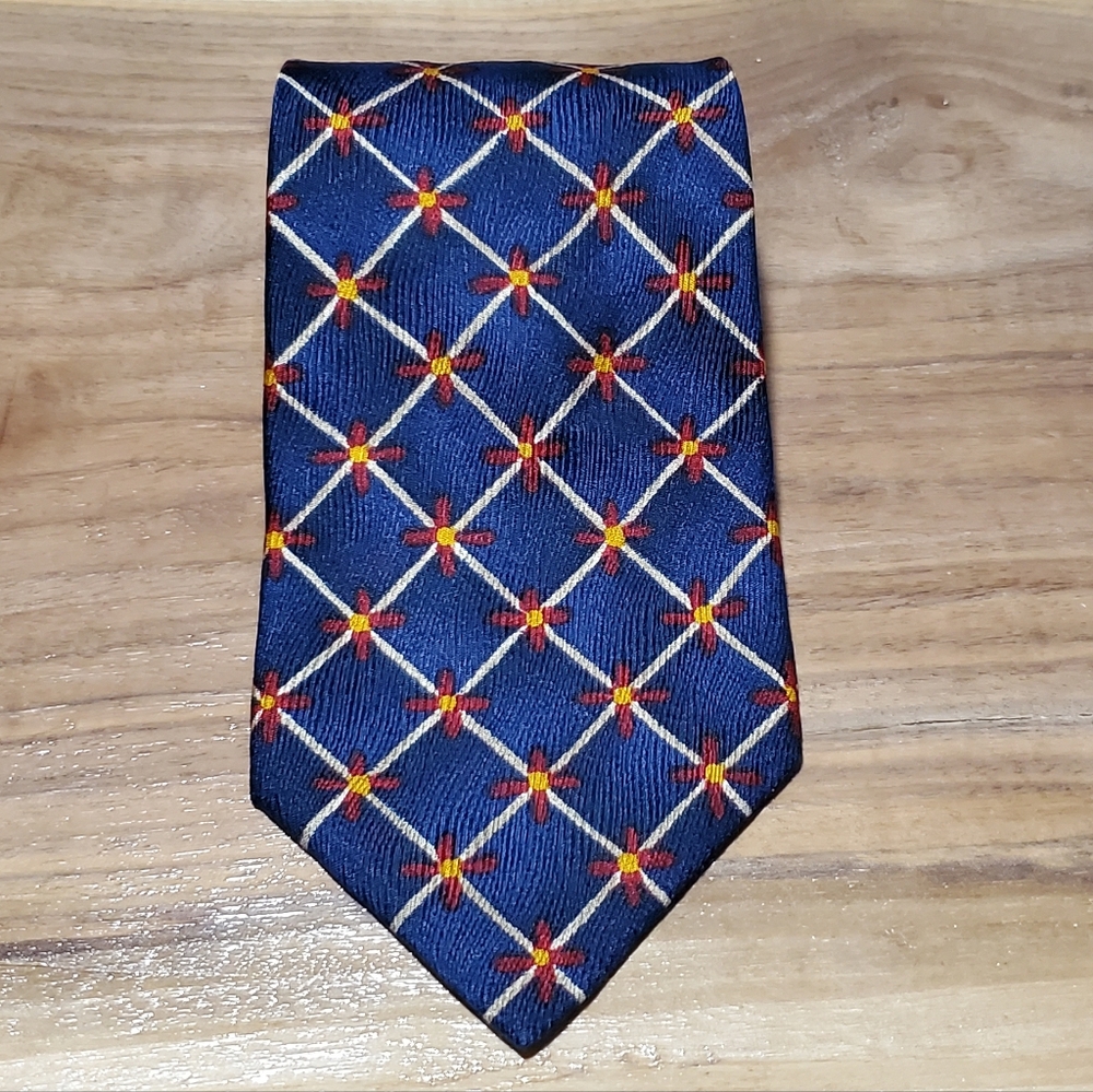 Saks Fifth Avenue Exclusive Roberts Executive Geometric Floral Blue and Red Tie